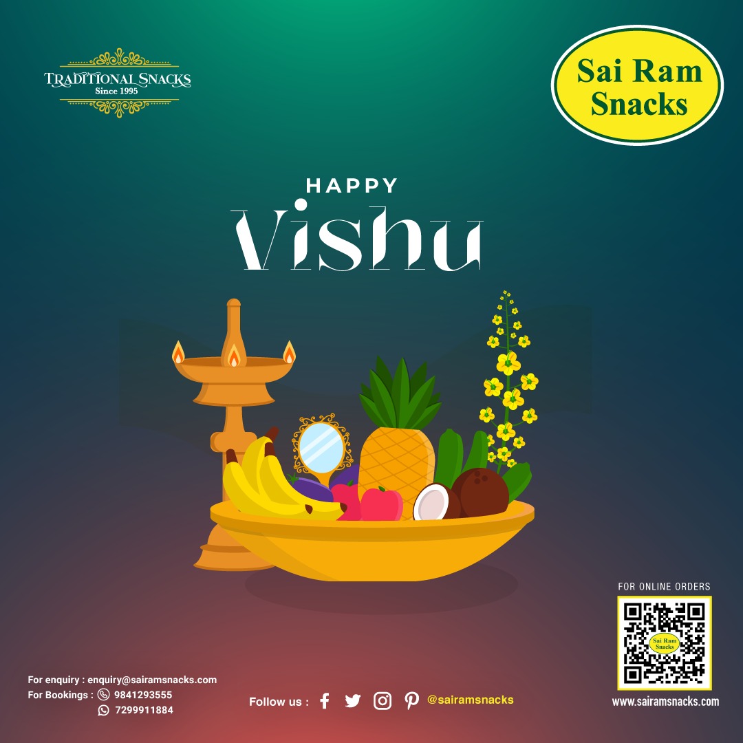 Sairam Snacks wishes everyone a Very Happy Vishu....A new dawn ...this new beginning symbolises new happiness ..  wishing everyone a prosperous, .healthy and happy year ahead....  🎉🎉 #sairamsnacks #vishucelebration   #vishu2022  #vishufestival #vishuasamsakal