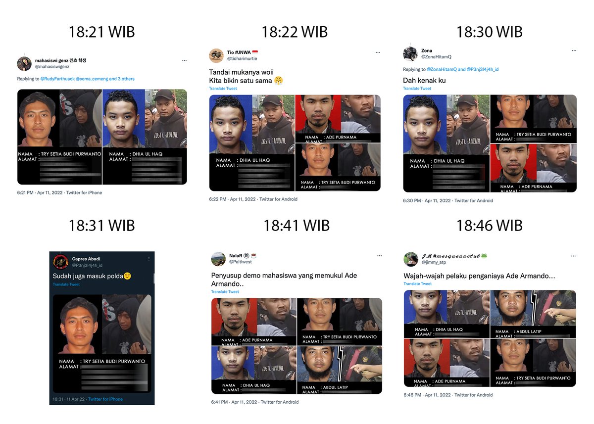 secgron's tweet photo. Daftar akun penyebar identitas terduga penyerang AA yang bersumber dari face recognition milik polisi:

18:21 @mahasiswigenz
18:22 @tioharimurtie
18:30 @ZonaHitamQ
18:31 @P3nj3l4j4h_id
18:41 @Paltiwest
18:46 @jimmy_atp
18:55 @gemanawacita
18:57 @jogoboyo88
19:16 @husinshihab https://t.co/XQUWKZB7MP