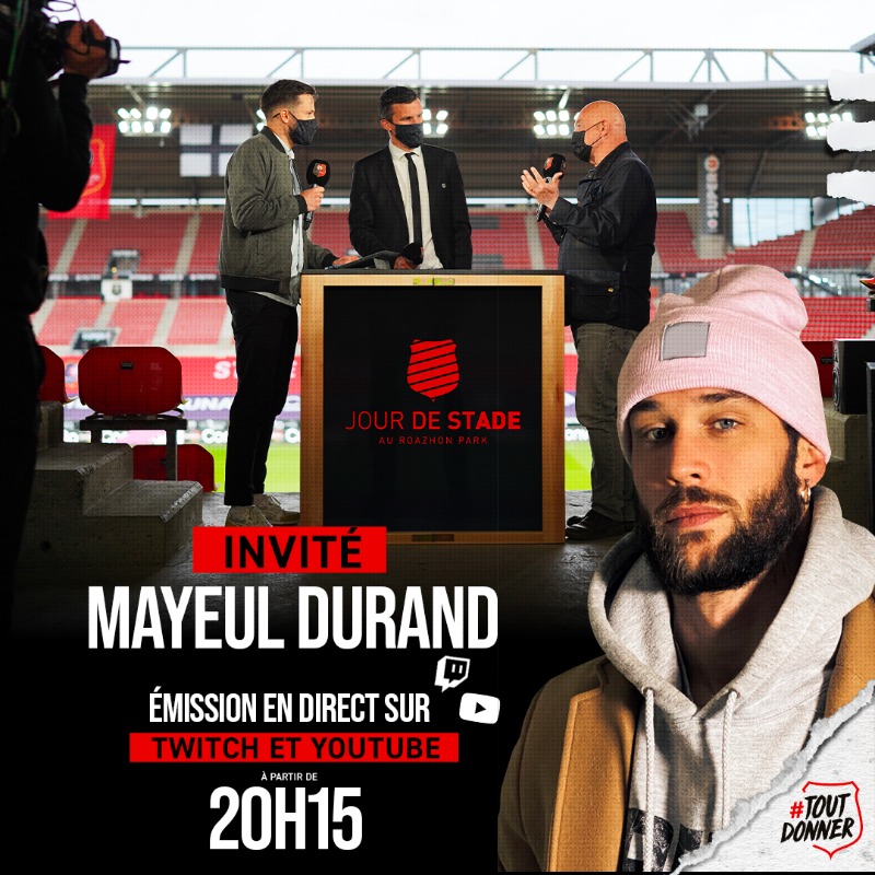 staderennais's tweet photo. [#JDS]

🔜 𝗝𝗼𝘂𝗿 𝗱𝗲 𝗦𝘁𝗮𝗱𝗲 sera à suivre dès 20h15 ! 🔛

𝗠𝗮𝘆𝗲𝘂𝗹 𝗗𝘂𝗿𝗮𝗻𝗱, chanteur &amp; comédien rennais, ancien pensionnaire de l’Académie 🔴&amp;⚫ sera notre invité. Il accompagne actuellement nos jeunes dans un projet culturel dont il nous parlera ce soir.