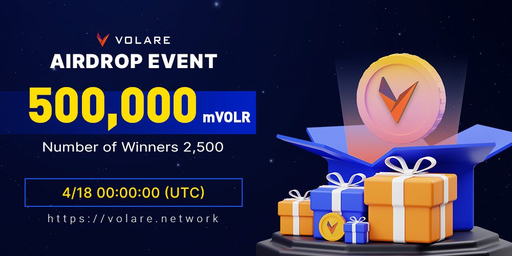 volare_official's tweet image. 🎉Volare Airdrop Event🎉

You can participate 3rd Airdrop Event on Volare official webpage from 4/18 00:00:00 (UTC) 🤩volare.network

#Blockchain #Volare #VOLR #miniVolare #mVOLR #Airdrop #AirdropCrypto #Equilibrium #WhisperMSG