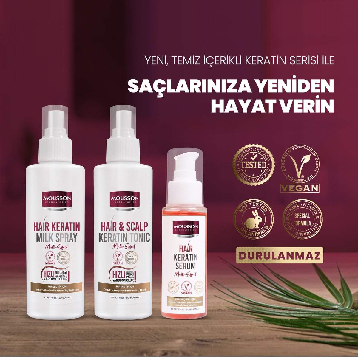 #MoussonLaboratories’in kusursuz saç bakımı için geliştirdiği yeni temiz içerikli ve vegan;
🍀 Isıl işleme karşı koruma sağlayan #MultiEffect Yenileyici Isıl İşlem Karşıtı Saç #Keratin Sütü, 
🍀 Silikon içermeyen Multi Effect Onarıcı ve Yıpranma Karşıtı Saç Serumu,