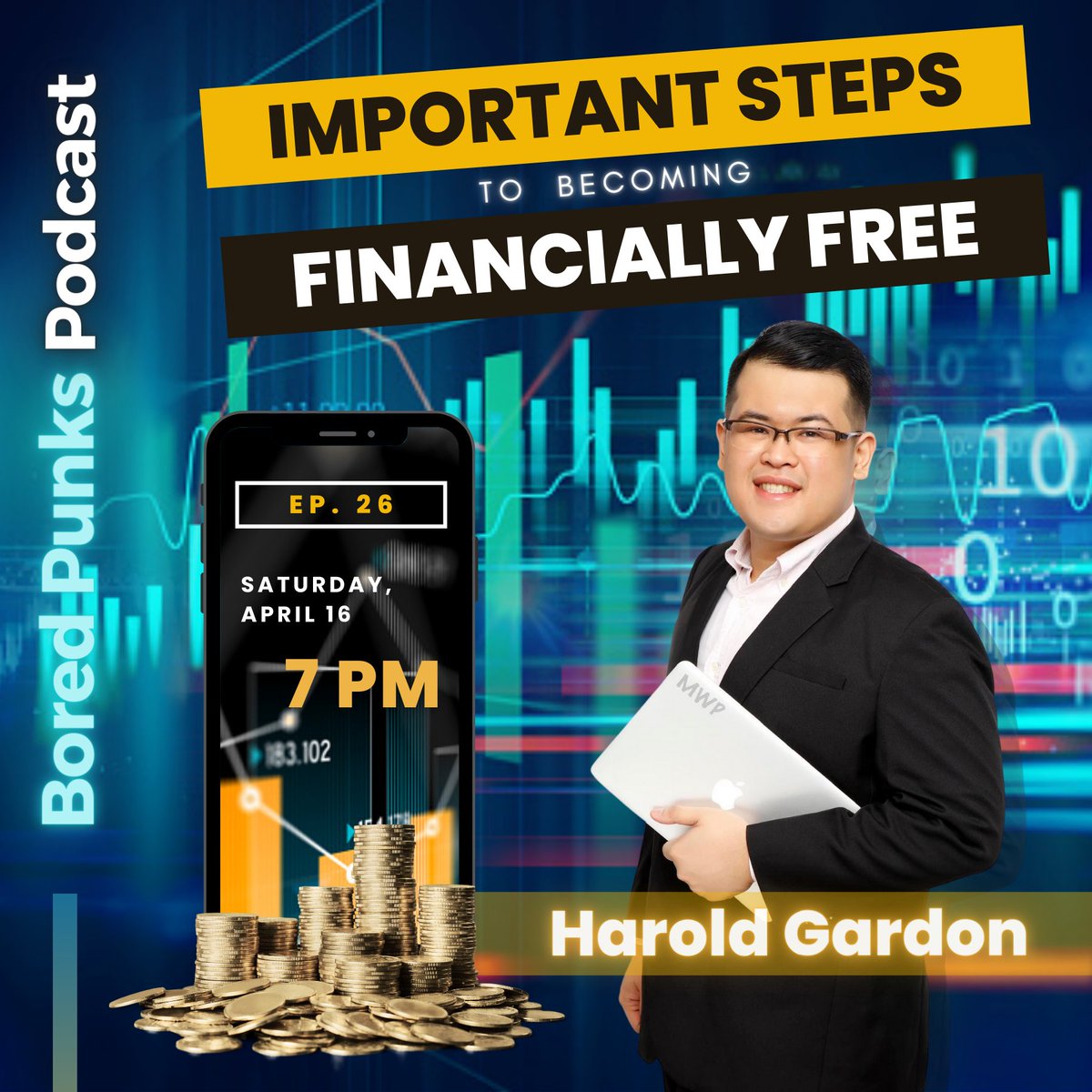 boredpunksoc's tweet photo. Do you want to reduce money-related worries? 👀 💸 Start planning your future of financial freedom with us in:

The Bored Punks of Society Podcast EP26:
"Important Steps to Becoming Financially Free" with Mr. Harold Q. Gardon 💲💹

Join us on Saturday, April 16 @ 7PM! 😊 https://t.co/sgOzGmHiwd