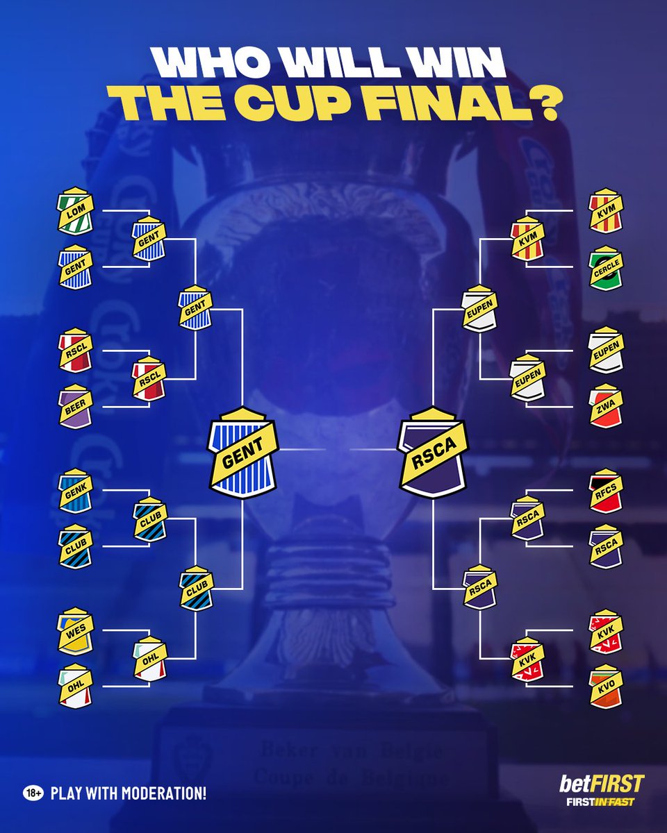 betfirst's tweet photo. Road to the final โถ๐
Who will win the Croky Cup? ๐ค
๐ = Gent
โค = Anderlecht
#Gent #Anderlecht #RSCA #KAAGent #Kompany #Vanhaezebrouck #Refaelov #Zirkzee #Kouame #Tissoudali #Depoitre #GNTAND #ANDGNT #CrokyCup #Cup #Belgium #KoningBoudewijnstadion #betFIRSTProLeague https://t.co/9lmt0CIz8e