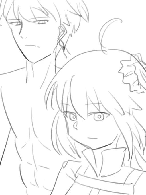 これはぐだ子と賢王様をカッコいいアングルで描こうとラフを描いたものの秒で飽きて、そのあと賢王様の賢王がKENOh‼︎っていうしょうもない落書きが出来たもの。 