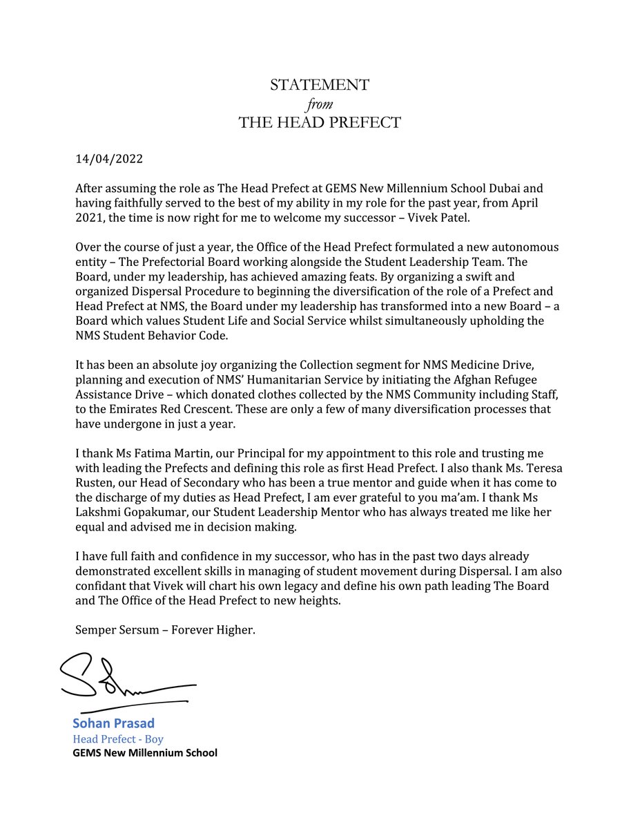Sohan Prasad (@1nmsheadprefect) on Twitter photo As I make way for my successor, read the statement issued.
<a href="/sohanprs/">Sohan Prasad</a> <a href="/cathy_m_green/">Catherine Green</a> <a href="/Fatima_Martin/">Fatima Martin</a> <a href="/nmscareerguide/">NMS Career Guidance</a> <a href="/TeresaRusten/">Teresa Rusten</a> As I make way for my successor, read the statement issued.
<a href="/sohanprs/">Sohan Prasad</a> <a href="/cathy_m_green/">Catherine Green</a> <a href="/Fatima_Martin/">Fatima Martin</a> <a href="/nmscareerguide/">NMS Career Guidance</a> <a href="/TeresaRusten/">Teresa Rusten</a>