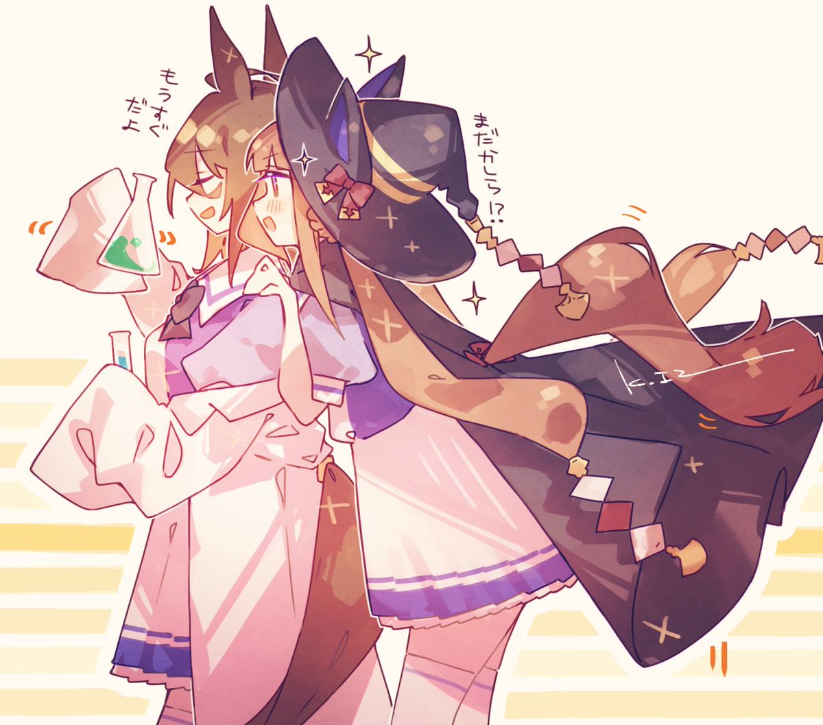 agnes tachyon (umamusume) ,sweep tosho (umamusume) multiple girls brown hair 2girls horse tail horse ears tail hat  illustration images