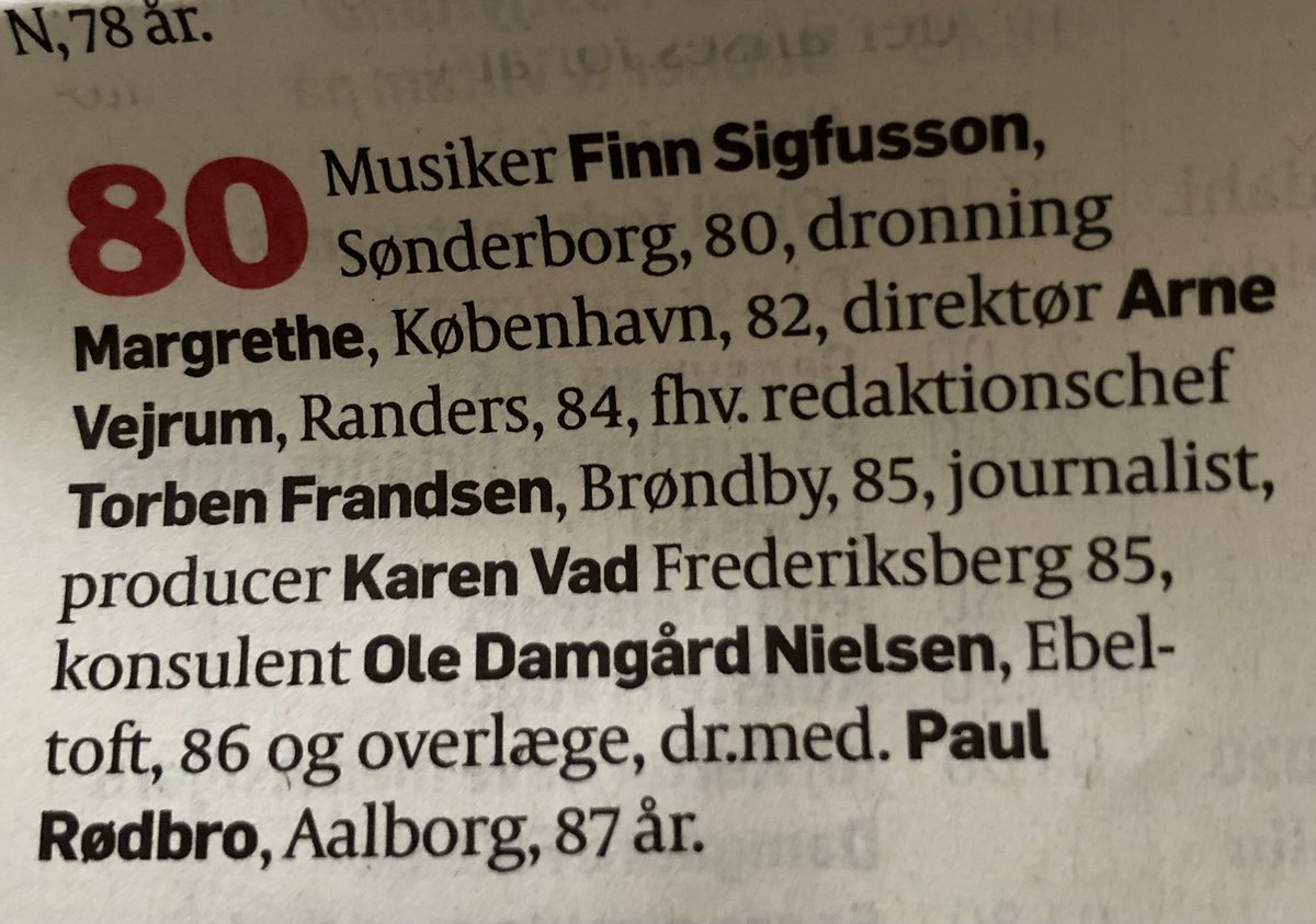 Hennychr's tweet photo. Dronning Margrethe fylder 82 år i morgen. Omtalt på ⁦⁦@politiken ⁦navnesider. En af folket, ser det ud til. 👑 #dkmedier #royalt https://t.co/3N6C0teSX2