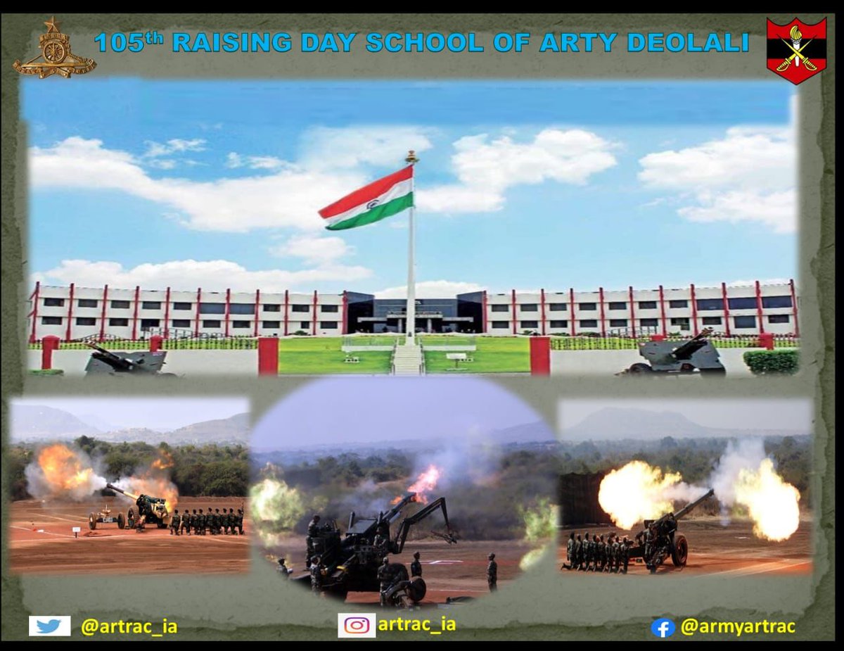 #GOCinC #ARTRAC extends his warm greetings & best wishes to All Ranks, Civilians & Families of School of Artillery on the occasion of the 105th Raising Day & wishes all Ranks and the Civilian Fraternity of #SchoolOfArtillery, Deolali,continued success,good health & prosperity