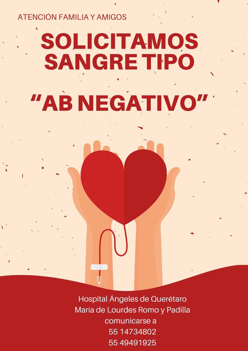 ¡URGENTE!
Mi mamá tuvo un accidente y le urge sangre AB NEGATIVO 

<a href="/makugo/">Mauricio Kuri</a>