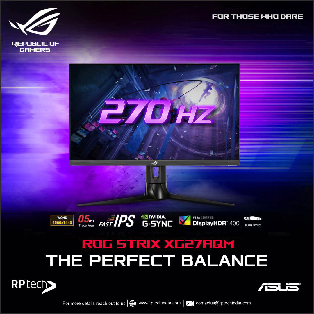 rptechindia's tweet photo. 𝐑𝐎𝐆 𝐒𝐭𝐫𝐢𝐱 𝐗𝐆𝟐𝟕𝐀𝐐𝐌 𝐇𝐃𝐑 𝐆𝐚𝐦𝐢𝐧𝐠 𝐌𝐨𝐧𝐢𝐭𝐨𝐫
✔️27 inch WQHD (2560 x 1440)✔️Fast IPS
✔️Overclockable 270Hz (Above 144Hz)
✔️0.5ms (GTG), ELMB SYNC✔️G-SYNC Compatible✔️DisplayHDR™ 400
#rogmonitor #asusstrix #gamingsetups #asusmonitor #rptechindia https://t.co/iT1UPl2vkj