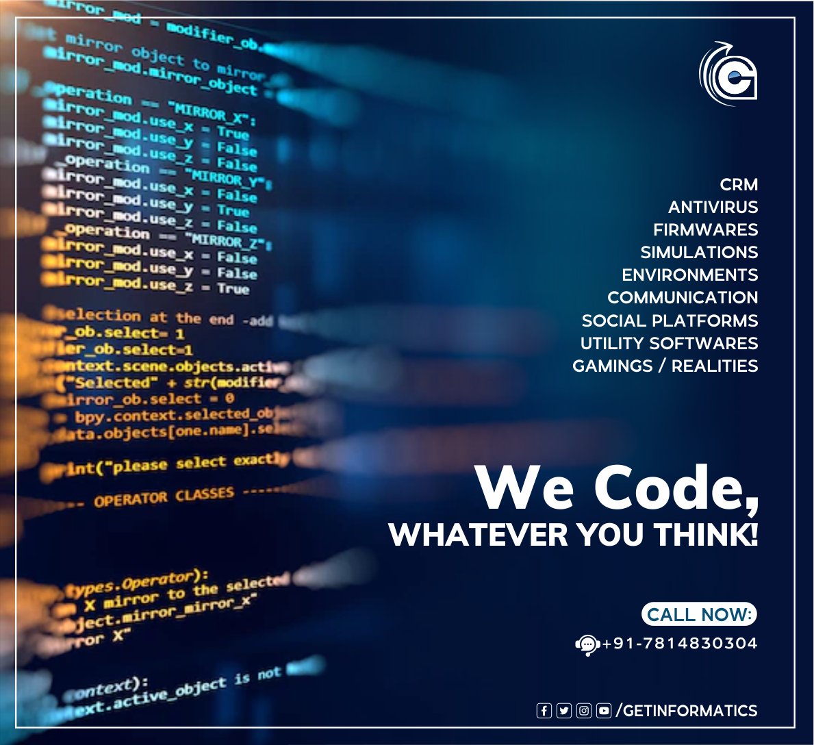 GetInformatics's tweet image. At #getinformatics can code whatever you think in your mind. Whether it be a simple programme or a complex one like a space flight simulation, we are much better and ready to do it instantly. #softwaredevelopment #webdevelopment #C #Java  #PHP #Python #Laravel #ReactJS #SwiftLang