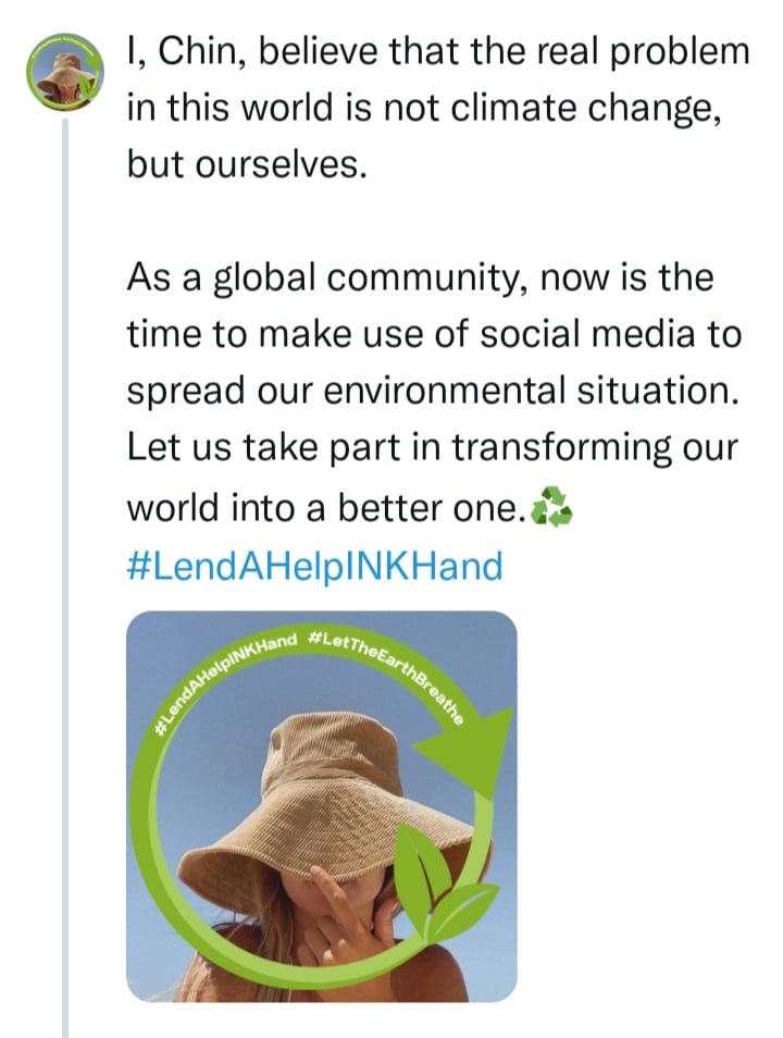 inksteadystory's tweet photo. Join us in campaigning and raising awareness as to what is happening in our environment. Use this twibbon together with the caption on the reply below. Let's #LendAHelpINKHand.

twibbon link: https://t.co/8aenGZN7Xd

(sample post is attached.) https://t.co/cPtWu96Y6o