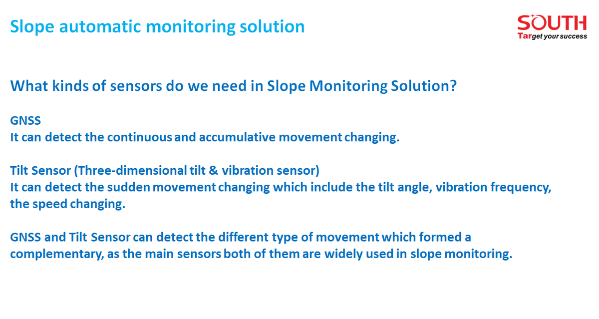 southinstrument's tweet photo. What kinds of #sensors do we need in Slope #Monitoring Solution?
#SOUTH #GNSS #TiltSensor https://t.co/fuFy6IxuTR