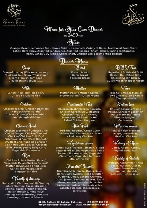 NineSuites's tweet image. Nine Tree Luxury Hotel &amp;amp;  Suites Iftar cum Dinner Buffet is the talk of the city. A wide variety of food and cuisines are waiting to relish your taste buds.
#ninetree #ninetreehotel #9tree #hotels #hotel #lagore #gulberg #gulberg3 #ramadan #ramzan #dua #secondashra #sehri #aftari