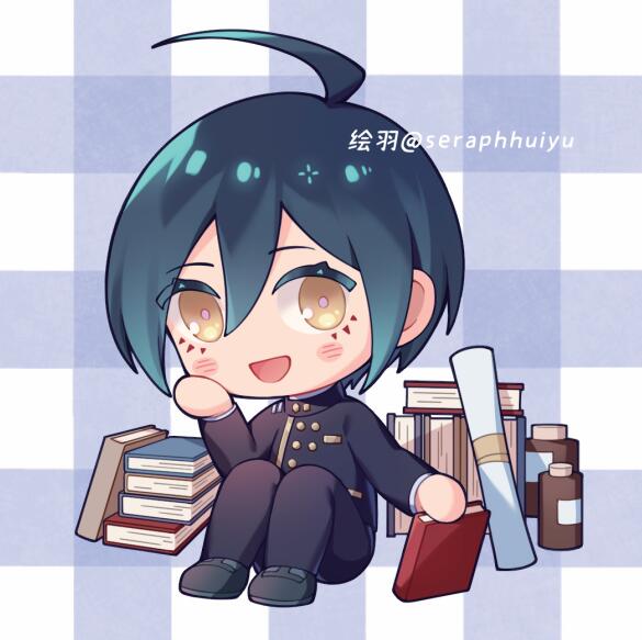 ouma kokichi holding mask 1boy mask male focus checkered clothes checkered background checkered scarf  illustration images