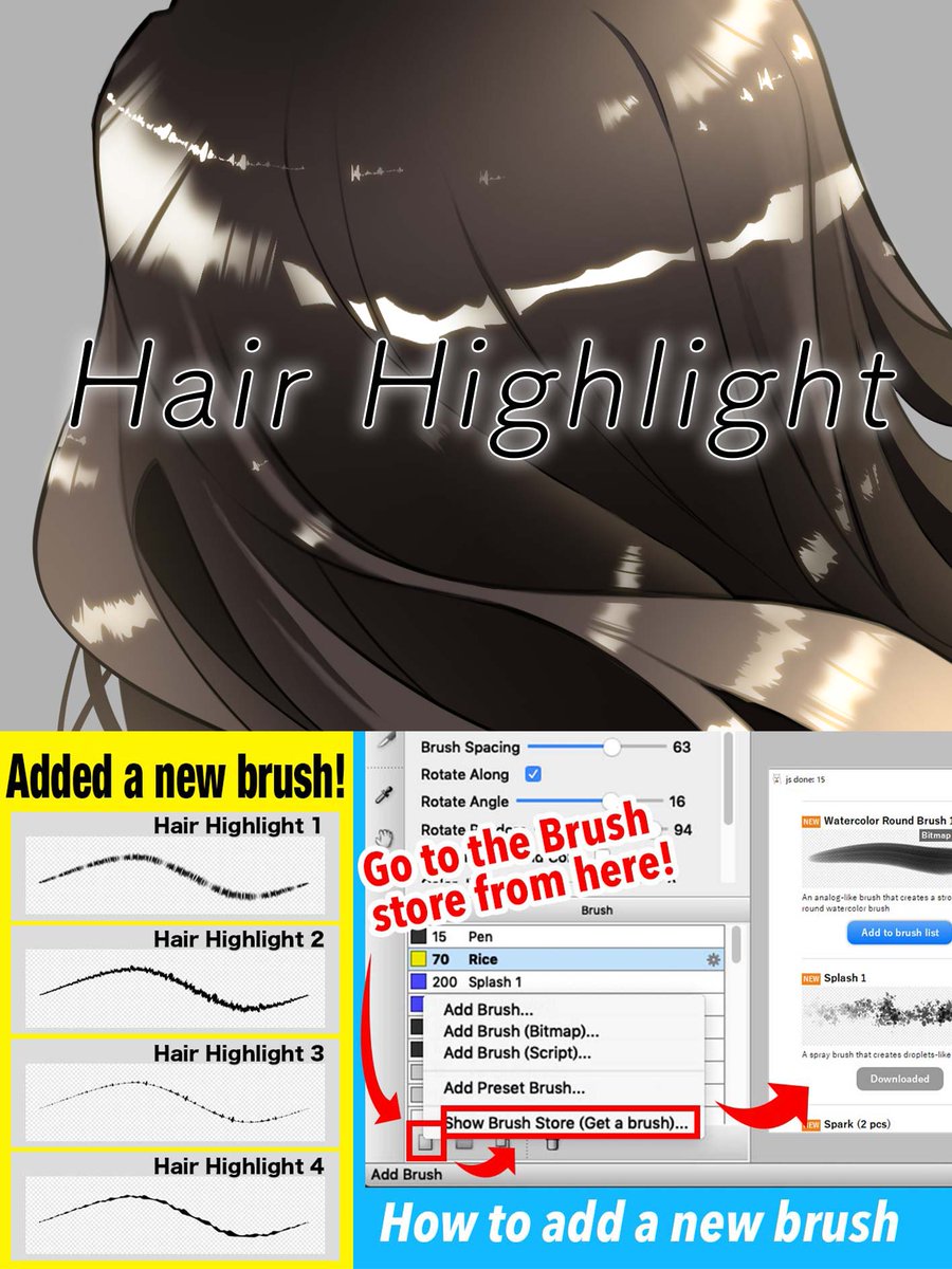 FireAlpaca on Twitter "Added ‘Hair Highlight‘ brushes！🖌 You can easily
