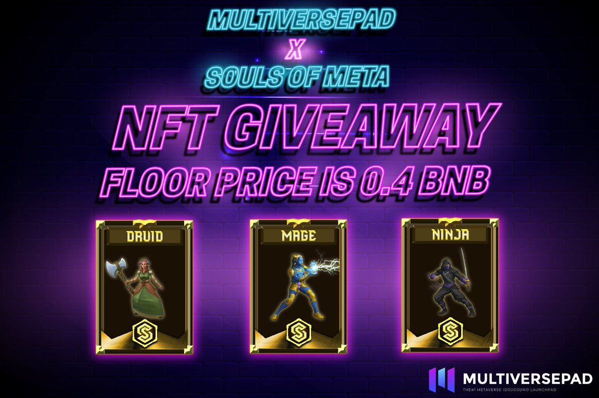 MultiversePad's tweet photo. NFT GIVEAWAY
@SoulsOfMeta  Souls Of Meta is giving away 3 Uncommon Character NFT.

First-ever Cross-Game Fun-2-Earn (Play-Own-Earn + Free-2-Play) Multi-Chain NFT Gaming MetaVerse

more info 👉 https://t.co/Nsyi5IRBTp

#giveaway #airdrop #NFTCommunity https://t.co/eqDNha5QOD