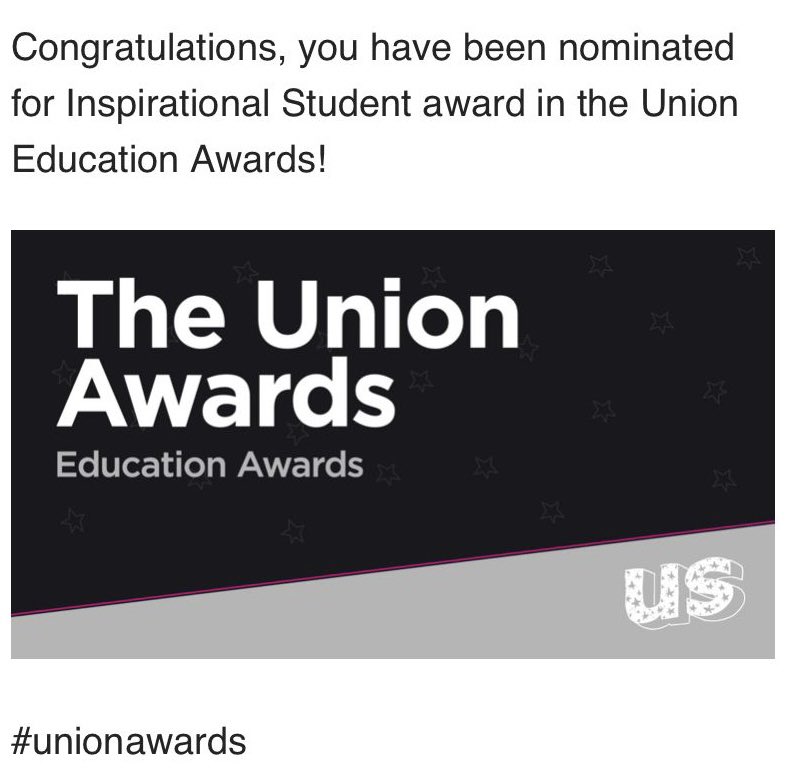 paeds_Ellena's tweet photo. Humbled to have received these emails yesterday, thank you to whoever nominated me, it means SO much❤️ #unionawards @derbyunistudent @DerbyUnion https://t.co/EmzUuhkWII
