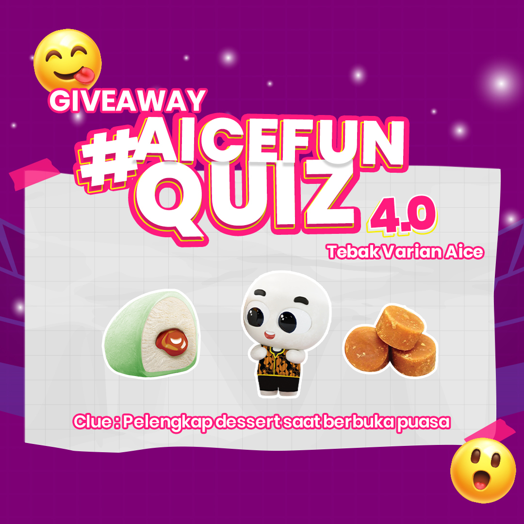 aiceindonesia's tweet photo. #AiceFunQuiz 4.0 Kuis 1: Pertanyaan pertamaa~ Gampang banget inii cluenya, gaes. Yang ngaku Teman Aice sejati pasti tau nih jawaban emojinya 😝 https://t.co/OZlxY5clUD