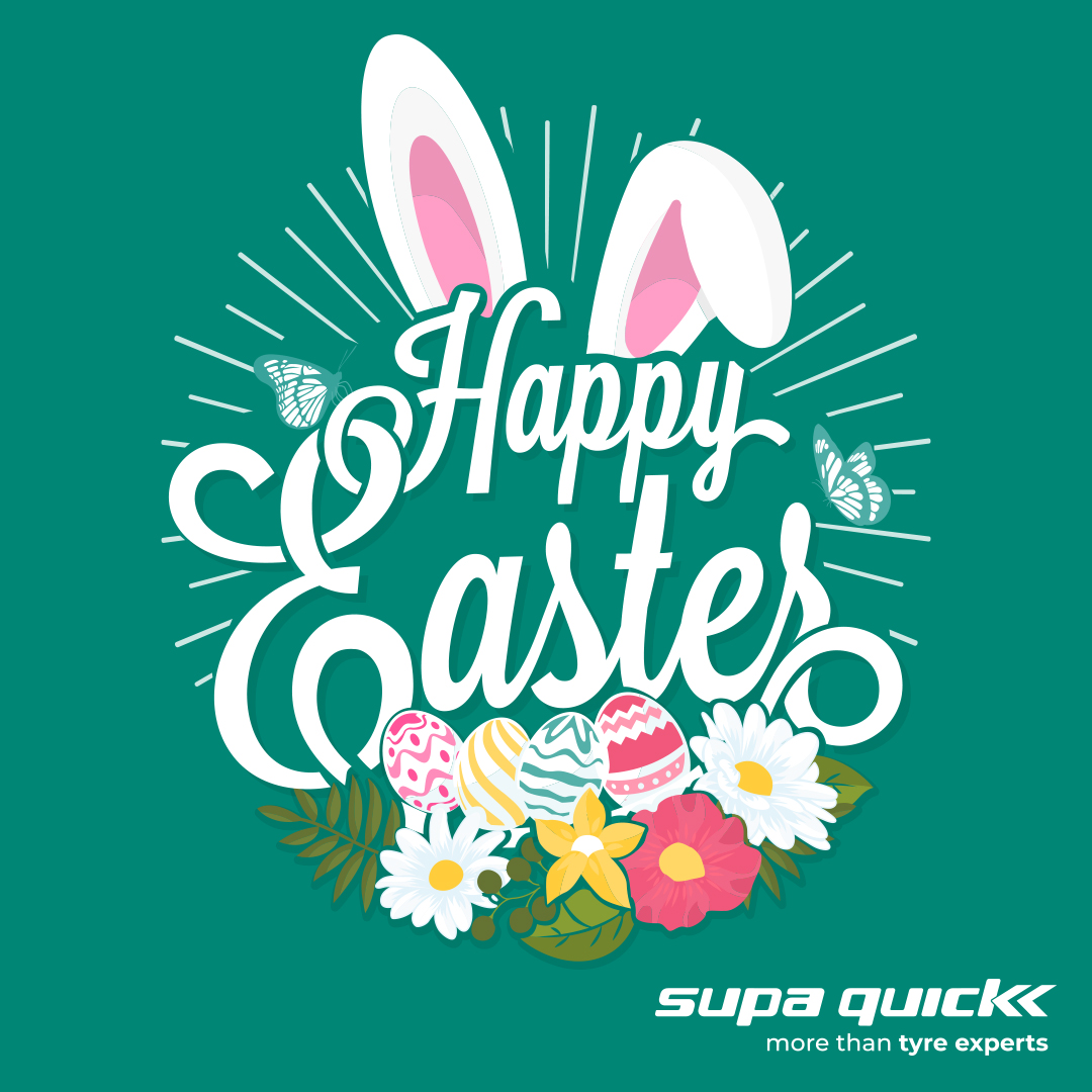 SupaQuickTyres's tweet photo. Happy #Easter2022 and best wishes from all of us at #SupaQuick! Don't forget about our #Supa Easter promotion https://t.co/hlKF4LwDJB, valid at your nearest branch - hurry, while stocks last 🐰!
#ThinkSupaQuick #GoodFriday https://t.co/i7RQD2AohN