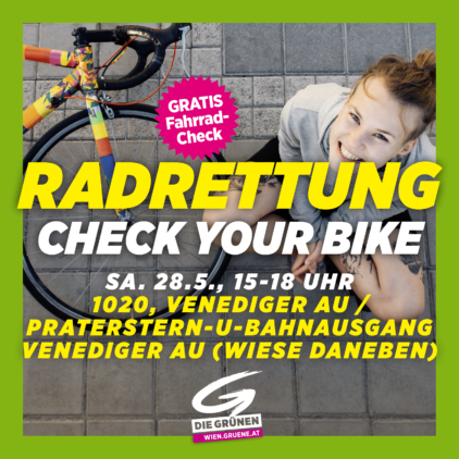 grueneleo's tweet photo. Die Grüne #Radrettung kommt wieder in die Leopoldstadt
➡️ am 28.5., 15h-18h, Venediger Au
#CheckyourBike
2/3 https://t.co/nQt7vYDpZc