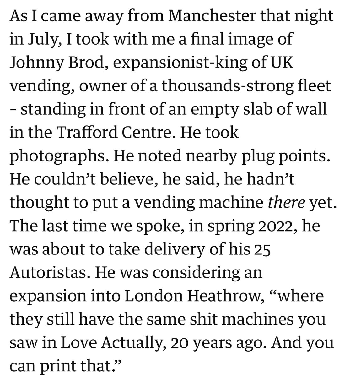 The King of UK vending is based in Wythenshawe- This is an absolute joy to read <a href="/baristabrod/">Baristabrod ☕️😂❤️</a> theguardian.com/business/2022/… (nice piece <a href="/tomlamont/">Tom Lamont</a> )