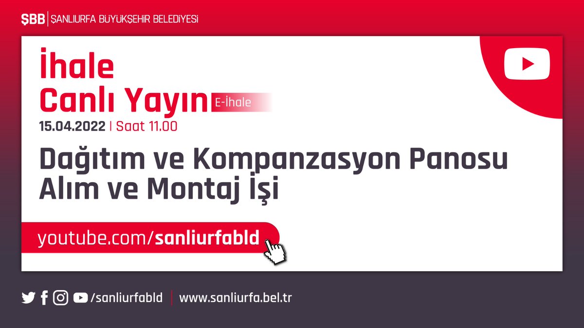 📡İhale Canlı Yayını

'Dağıtım ve Kompanzasyon Panosu Alım ve Montaj İşi'

📌youtube.com/c/sanliurfabld
🗓️15.04.2022 Cuma
🕙11.00