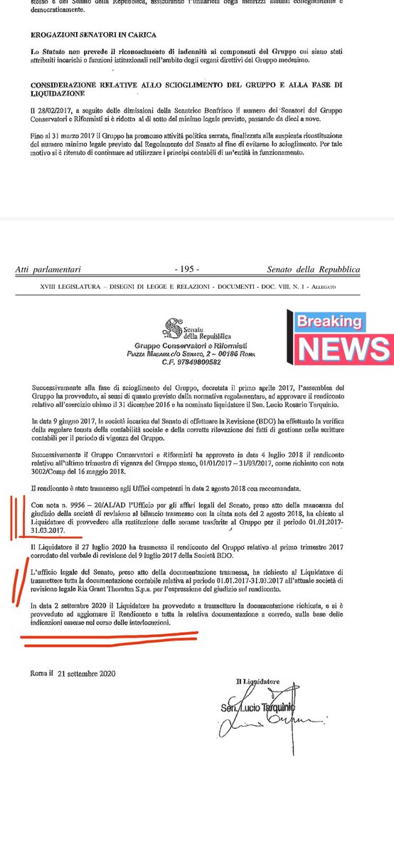 Ho deciso di ripubblicare gli atti  del <a href="/SenatoStampa/">Senato Repubblica</a> e altro, xché dal 2020 sembra che nessuno abbia verificato la legittimità dei giustificativi prodotti dal Gruppo Parlamentare dopo che l'Avvocatura del Senato ha richiesto la restituzione di 166mila€,<a href="/GDF/">Guardia di Finanza</a> sarà tutto regolare?