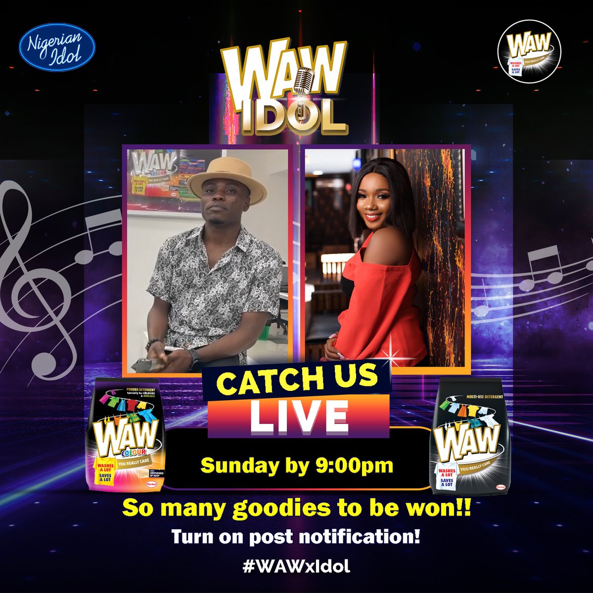 wawnigeria's tweet photo. …loading for another review session of the #NigerianIdol show on Sunday by @akunna_esq and @iamdkingdom . It’s going to be lit. Which of the Idol teams do you belong to?
#WAWNigeria #WAWDetergent #WAWClassic #clean #wash #Laundryneeds #WAWxIdol #NigerianIdol #review https://t.co/FcaZazbKq5