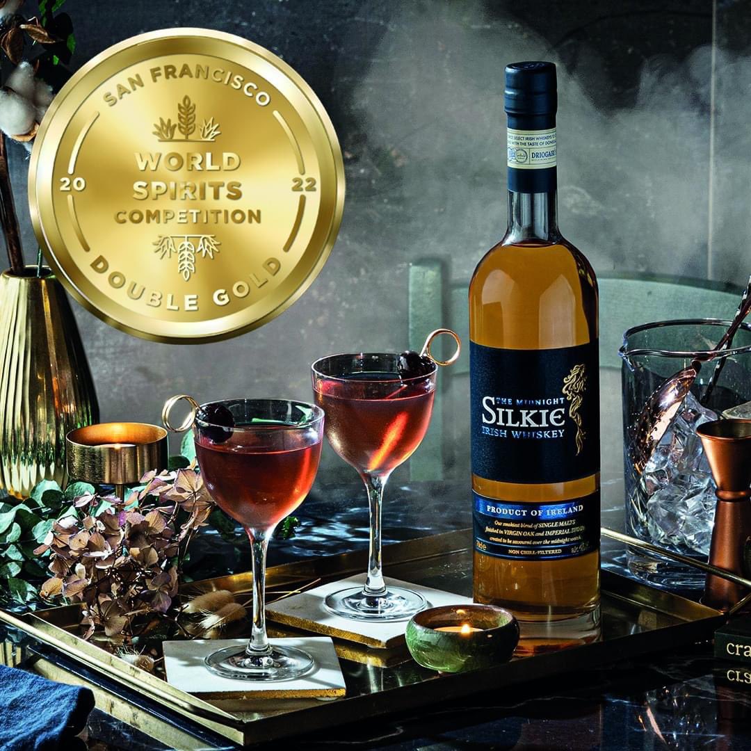 Delighted that Midnight @SilkieWhiskey won #doublegold at @SFWSpiritsComp in its first outing. All the Silkies have a double gold now ! Making #smokyirish in blends a thing since 2017 … Thanks to all our team that make it happen and to all the Silkie drinkers out there.