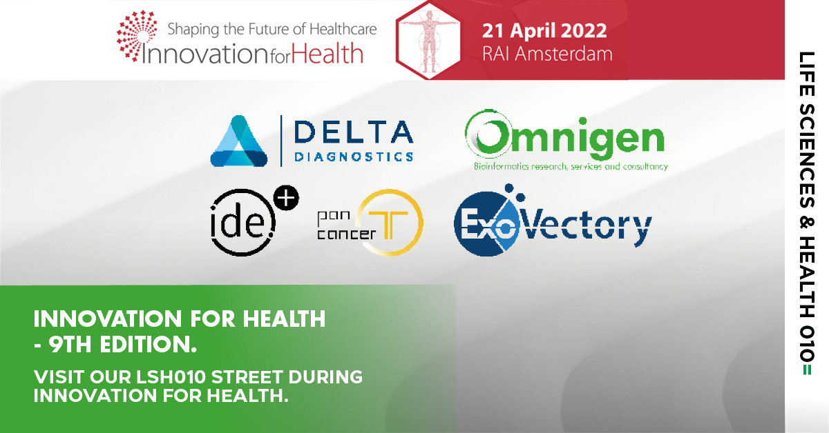 On 21 April 2022, the 9th edition of Innovation for Health, takes place in Amsterdam! The famous LSH010 street with the following companies are participating at I4H 2022: Exovectory, <a href="/Omnigen/">Ari</a>, Pan Cancer-T, Delta Diagnostics and <a href="/ide_group/">IDE Group</a>! More info: bit.ly/3JlHNXi