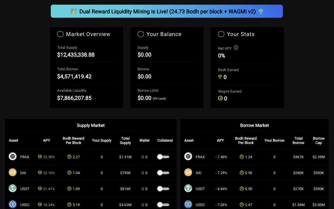 More than 20% APY on stables + $BODH RLM rewards

AND NO IMPERMANENT LOSS