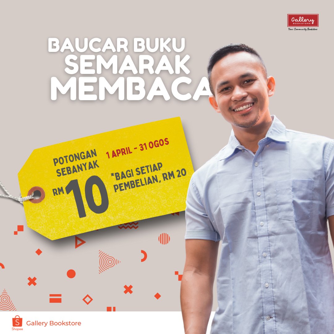 JTebus #BaucarBukuSemarakMembaca RM10 di SHOPEE Gallery Bookstore, dengan setiap pembelian RM20.

*Sah sehingga 31 Ogos ini.
*Baucar terhad 500 penebusan sahaja. Siapa cepat, dia dapat!
#DudukRumahBeliBuku

Klik:
shopee.com.my/gallerybooksto…
