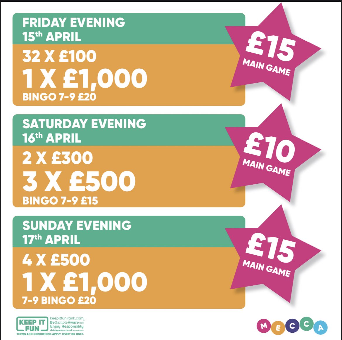 MeccaWrexham's tweet photo. It’s Good Friday.

This aft £5 Main Game £5 Flyers Bingo 12.30pm-2.30pm

This eve £15 Main Game £5 Flyers Bingo 7-9pm with 32 x £100 1 x £1,000

Also, Harry Ramsdens Fish &amp; Chips cooking all day.

📢 🔞 Over 18's only. https://t.co/ris2GYPfCv T&amp;C's apply 📢 https://t.co/LkMKui61jF