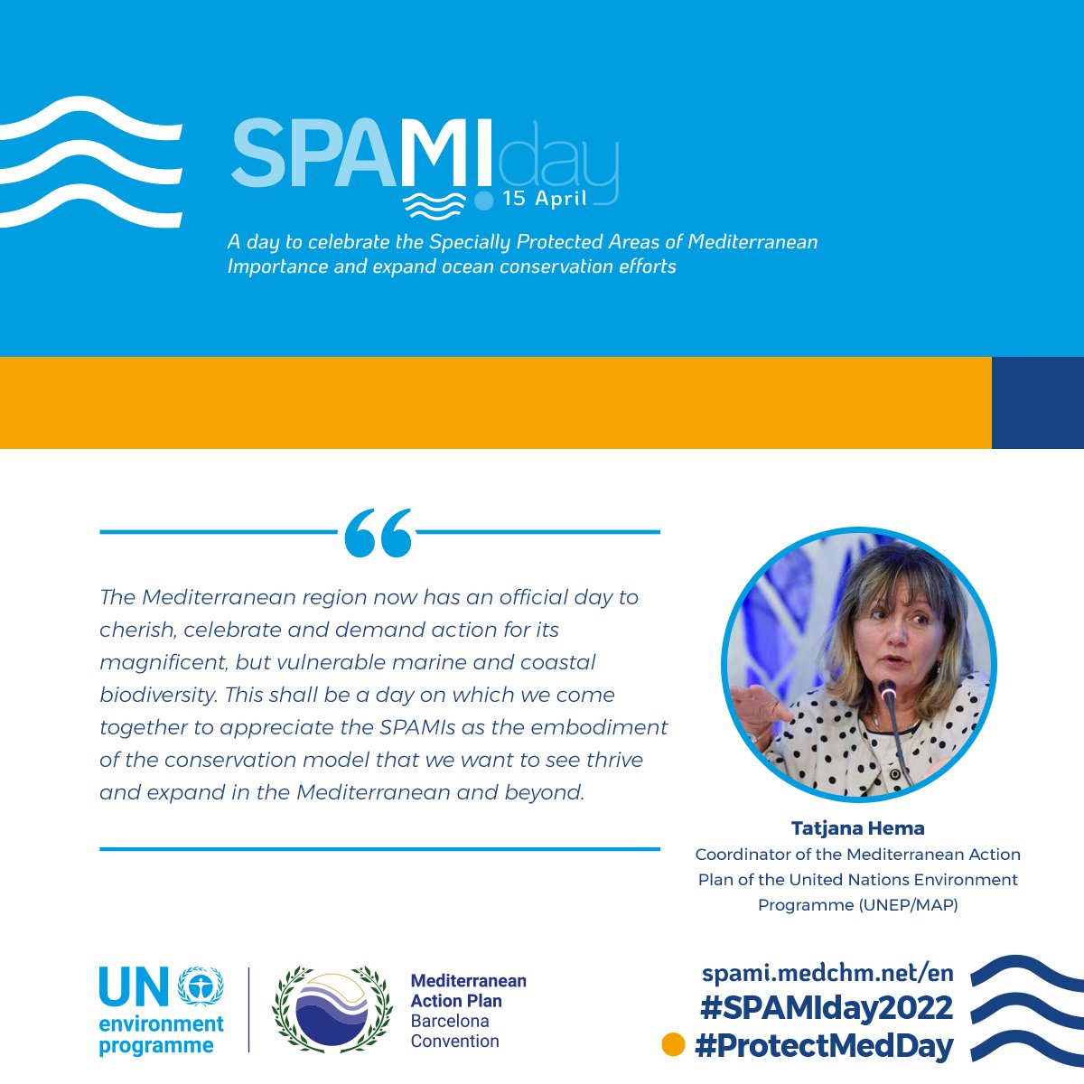 Today (15 April) we mark the first edition of  #ProtectMedDay #SPAMIDay2022, a new official observance #ForNature adopted by the Contracting Parties to the #BarcelonaConvention based on a @UNEPMAPNews @SPARACinfos initiative.  

🟢Press release: bit.ly/SPAMIDay1