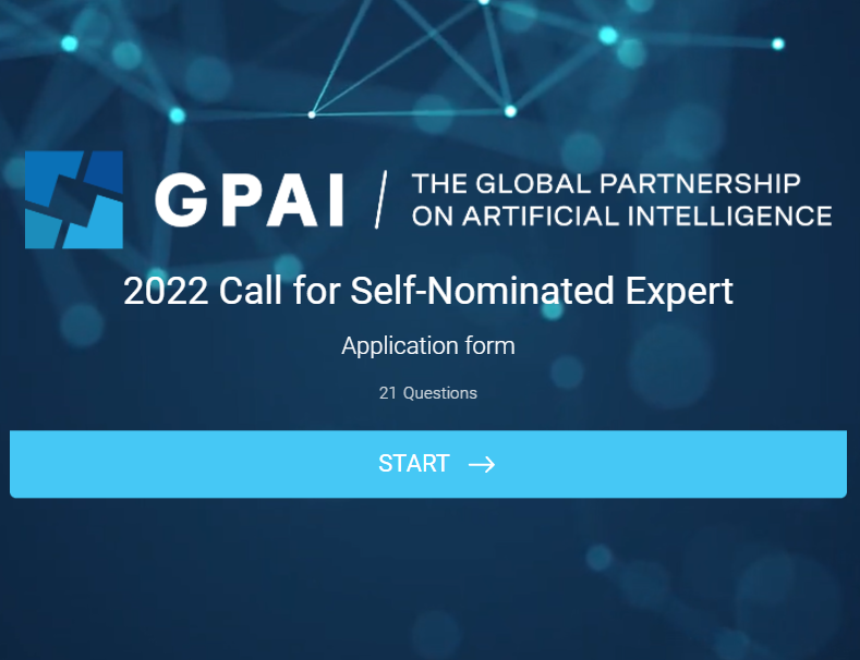 Applications to join the Global Partnership on #AI Expert community as a Self-Nominated Expert to support work on #ResponsibleAI, #FutureofWork, #Innovation and #Commercialisation &amp; #Data #Governance are now open. Apply via the link below by 27 May 2022! form.jotform.com/220936192665260