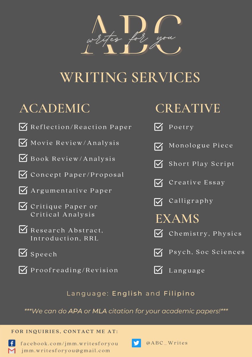 ABC_Writes's tweet photo. Hellooo! Take a look at the photos to know what services are offered by this commissioner right here! Always happy to help 🌻

 Just send me a DM 💗

lf client clients turnitin file check checks https://t.co/ZjVtI2felN