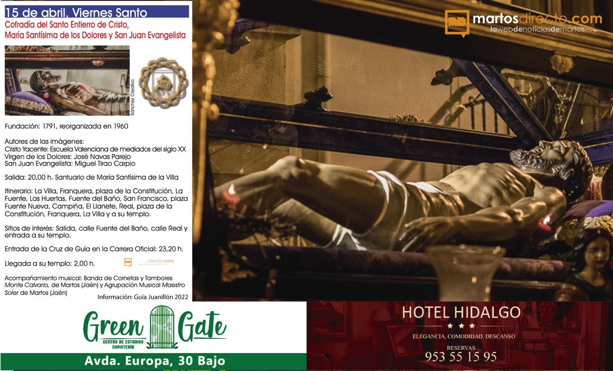 ⚪️🟣 INFORMACIÓN SSANTA 2022|| Os dejamos los horarios y recorrido de la Cofradía del Santo Entierro de Cristo, María Santísima de los Dolores y San Juan Evangelista que tiene programada su salida esta tarde de Viernes Santo.
#SemanaSanta #Martos