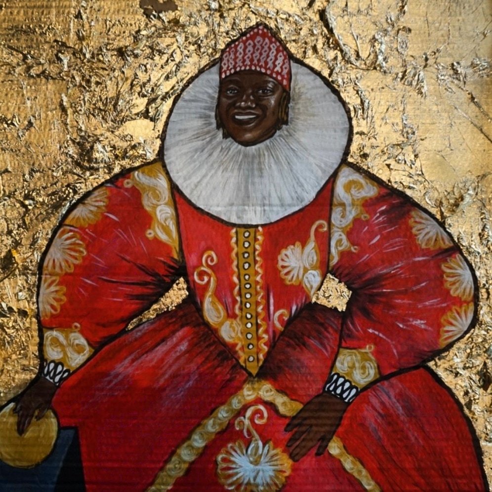 Black Queen IV Claudette Johnson (2022)
 Acrylic on Cardboard
50 cm x 50 cm

'Portrait of artist Claudette Johnson portrayed on a classic Queen Elisabeth I portrait. She is dressed with a traditional attire and accessories worn by the Sultan of Gaoui, Chad' #claudettejohnson