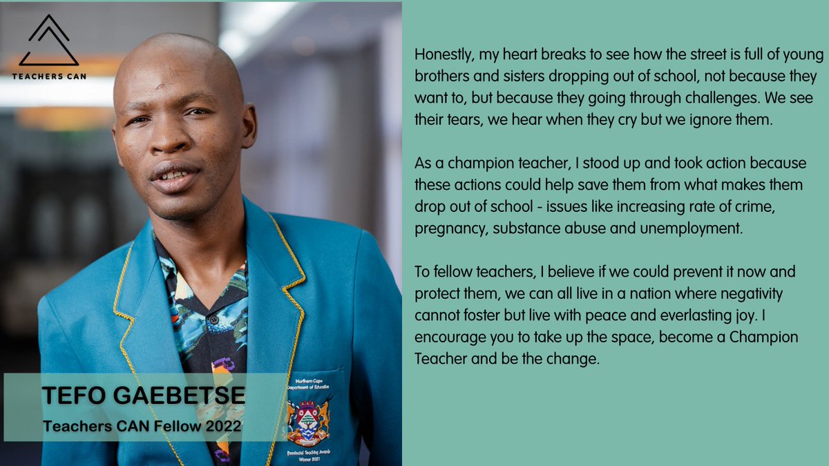 The Teachers CAN Manifesto states that young teachers need to be part of a wider world of social change. Tefo Gaebetse (Teachers CAN fellow, 2022) lives this out through his involvement with the Yethu Network of Schools as a Champion Teacher, &amp; this is what he had to say.