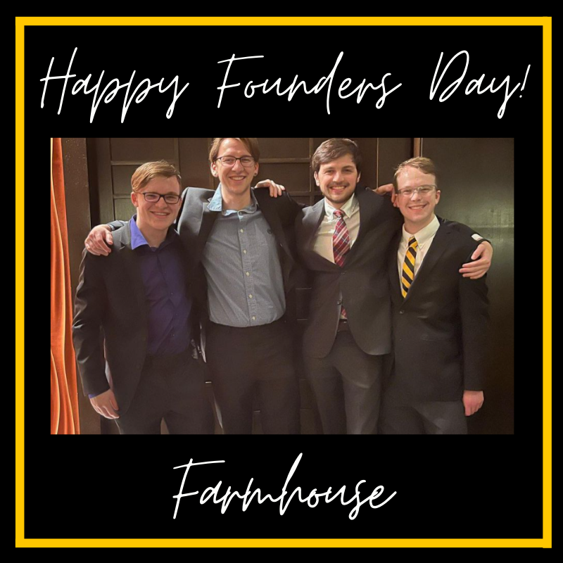Happy Founders Day to the men of Farmhouse, founded April 15, 1095 at the University of Missouri. Farmhouse Farmhouse works to cultivate members' potential and provide opportunities for growth in an effort to build exceptional men. Enjoy your day! 💚💛