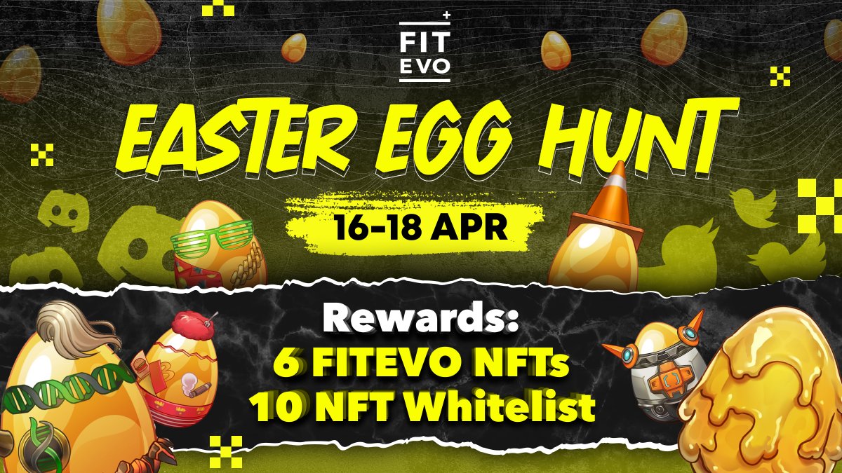 FitEvoNFT's tweet image. Happy almost #Easter 🐣 Time to #M2E! 

Count the number of eggs on #FitEvo&apos;s Twitter posts on 16-18 APR &amp;amp; Comment the answer on 18 APR&apos;s tweet! 

3 + 5 random winners on Twitter will be rewarded #NFT &amp;amp; #Whitelist accordingly 🤑

For Discord entries 🏃 discord.gg/fitevo
