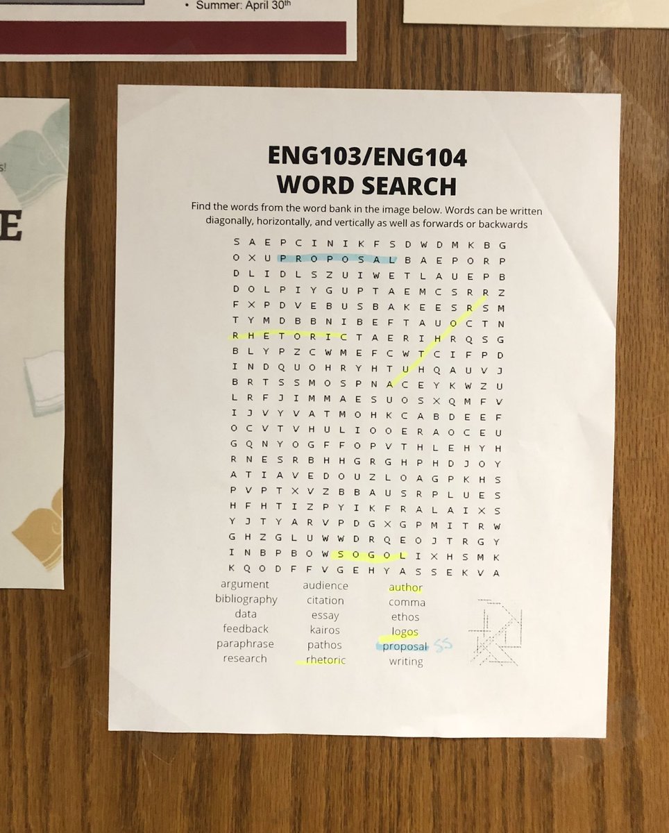 ProfSchiess's tweet image. People have started to work on the word search I made for my office door! If this one gets finished, what should I make the next one about?