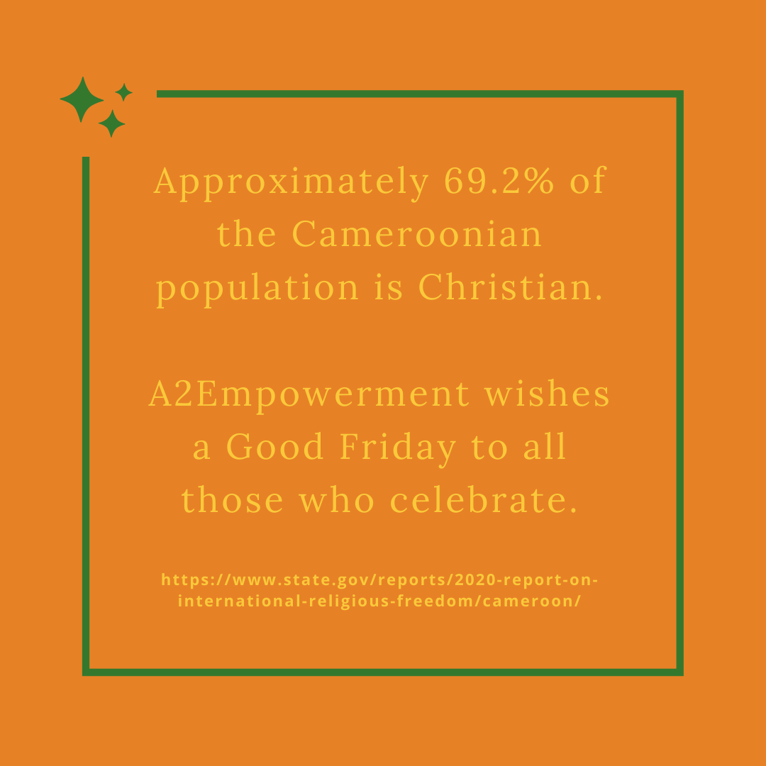 a2empowerment's tweet photo. Happy Good Friday to all those who
celebrate! 

A2Empowement is promoting the Cameroonian culture by posting on holidays important to its residents.
#educatetoempower #education #Cameroon https://t.co/TGWakMnznz