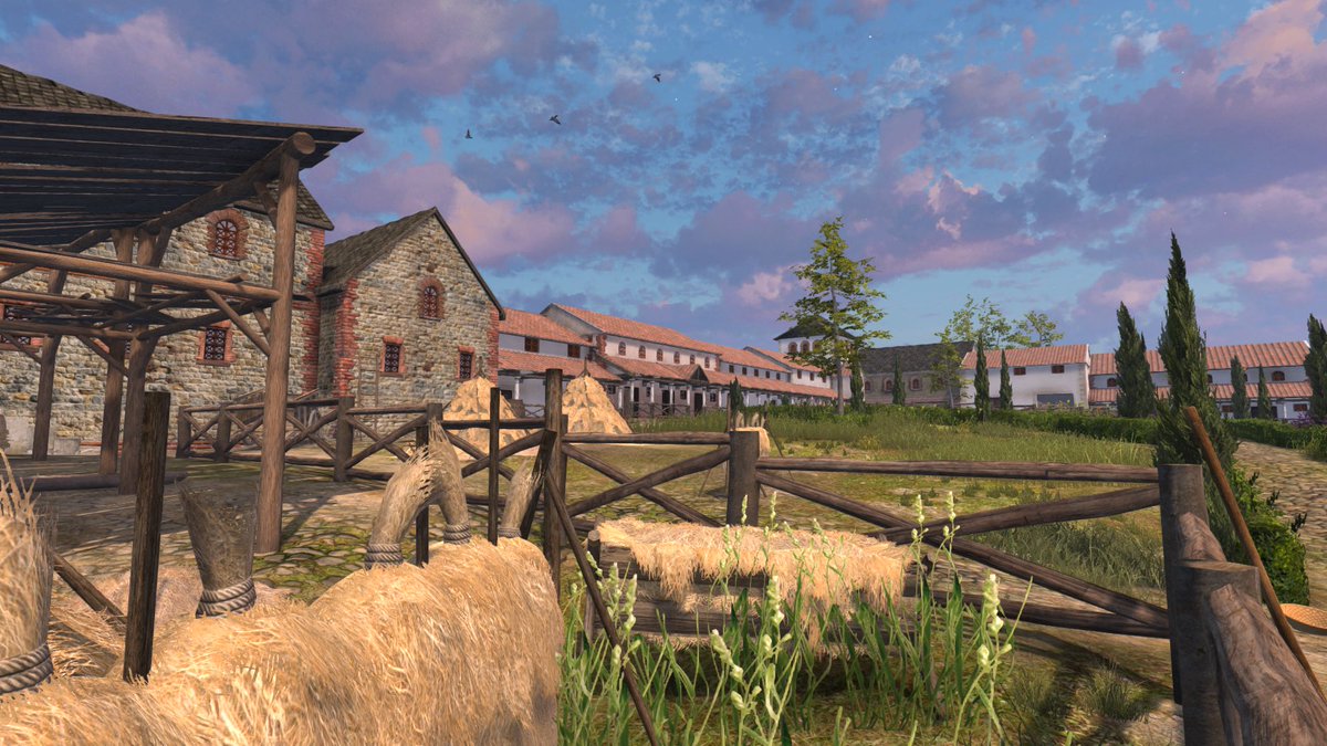 MattBearClark's tweet photo. A warm afternoon in Roman era Oxfordshire; Digital reconstruction of the Roman Villa estate at Banbury. Illustrating the evidence from the Time Team archaeology dig. #roman #timeteam #romanvilla #oxford #history #gamedev #3dmodeling #3Danimation #shadowtor https://t.co/nlfubXRUBm