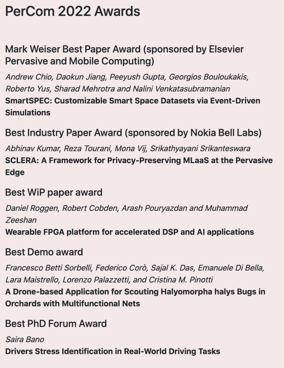 IEEEPerCom's tweet image. In case you missed the #Percom2022 awards, there&apos;s the list, also in our website! percom.org
