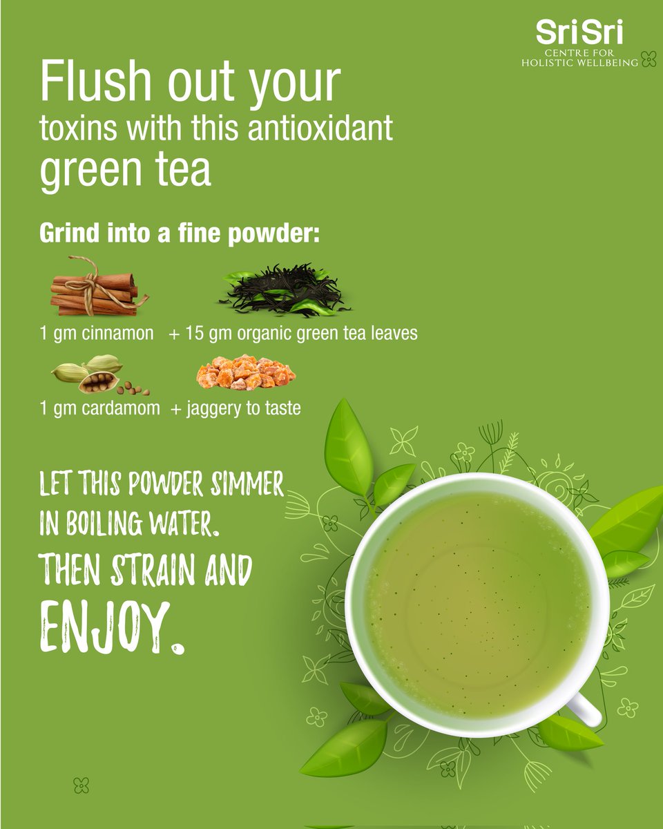 sswellbeing's tweet image. Green tea is packed with nutrients and antioxidants. It suits all doshas, helps stimulate brain function and can be sipped any time during the day.

#hyperacidity #gastric #gastroesophagealreflux #hyperaciditydiet
#ayurvedicmedecine #greenteabenefits #srisritattvapanchakarma