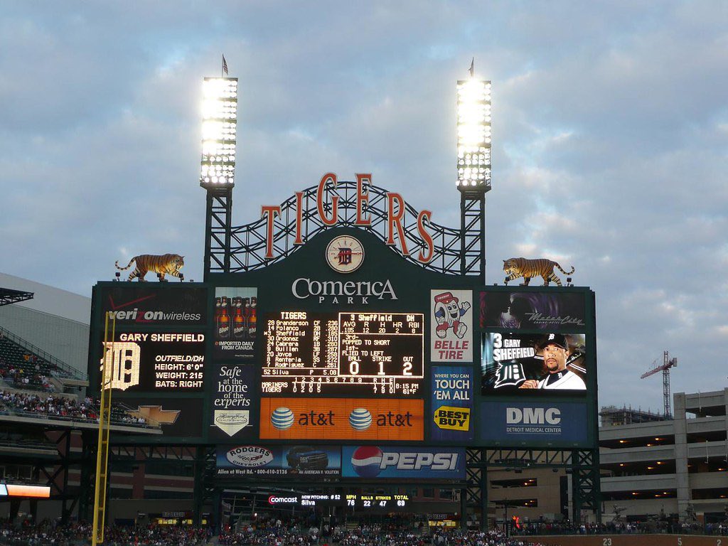 DarkoStateNews's tweet image. Have you ever noticed Comerica Park’s scoreboard seems crowded in the corner? And it’s partially obstructed by seats?

True story: The design was for the scoreboard to be shifted one pillar to the right.

The builders screwed it up in 1999, and it was too expensive to fix.