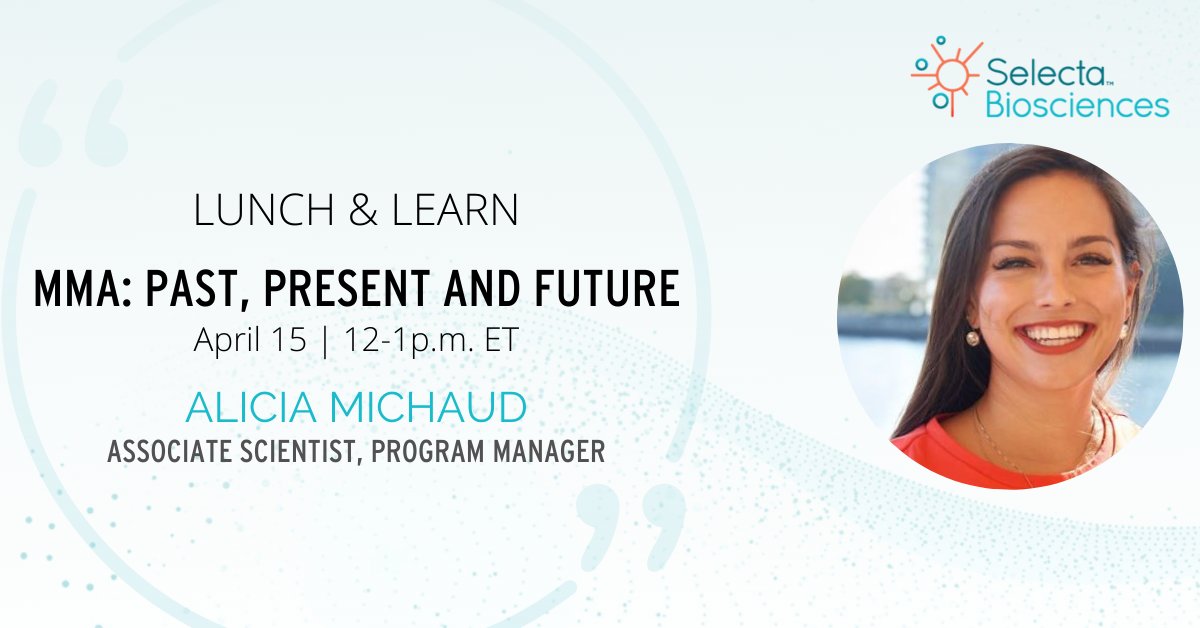 CartesianTX's tweet photo. Today we will be hosting a Lunch &amp; Learn with Alicia Michaud, an #AssociateScientist, #ProgramManager, who will be discussing #PreclinicalData at Selecta, and providing an overview of the IND process &amp; program timeline. Learn more about our portfolio here: https://t.co/R7CUv4whAi https://t.co/pfdWOl5nQs