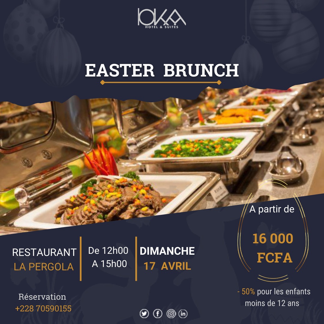 Amazing Easter Brunch 😍

Passez un agréable dimanche pascal autour de notre buffet.
A partir de 16.000 F CFA
-50% pour les enfants moins de 12 ans.

Dimanche 17 Avril 2022
De 12H - 15H GMT

Au Restaurant La Pergola de  IOKA Hotel &amp; Suites Lomé

#easter #ioka #easterbrunch